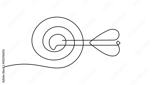 Continuous one line drawing target arrow video animation in center of target design template illustration. Full length single line art 4K animation video