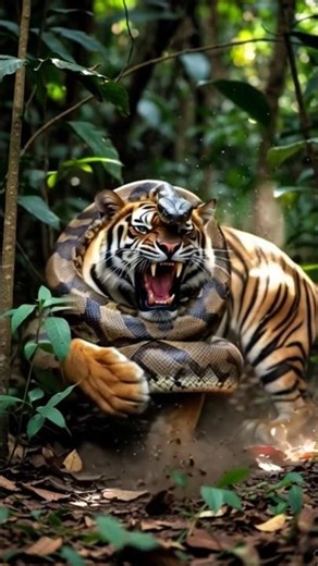 Python Scares Sleeping Tiger with Sneaky Hug 😂😱 | Funny Jungle Twist #shorts