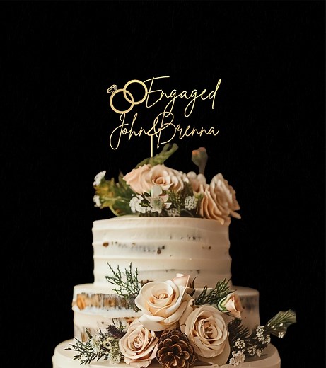 Engagement Ring Cake Topper - Personalized Engagement Cake Topper - Custom Couple Name Cake Topper - Cake Topper for Engagement - Etsy