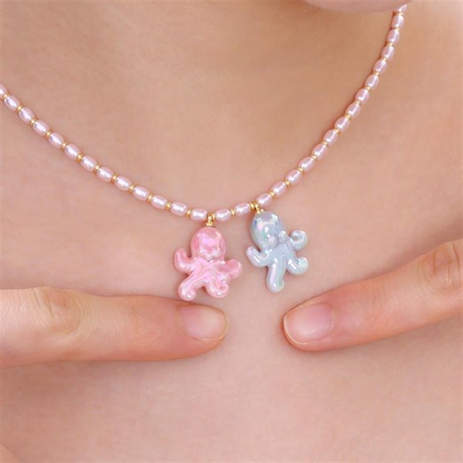 Handmade Ceramic Cute Octopus Pendant Necklace, Bracelet, Earrings, Holographic Luster, Shimmering Iridescent Glazed Ceramic, Unique Design - Etsy