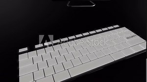 Seamless looping 3D animation of a computer keyboard with a security key pressed green and dark version