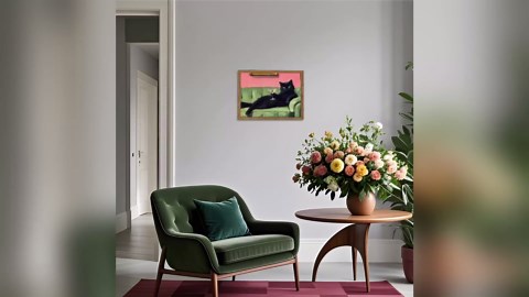 Funny Black Cat Martini Wall Art, Bar Cart Decor, Eclectic Cocktail Painting Canvas Print, Cute Animal Artwork Picture for Bedroom Living Room Kitchen 12x16 inch Wood Framed