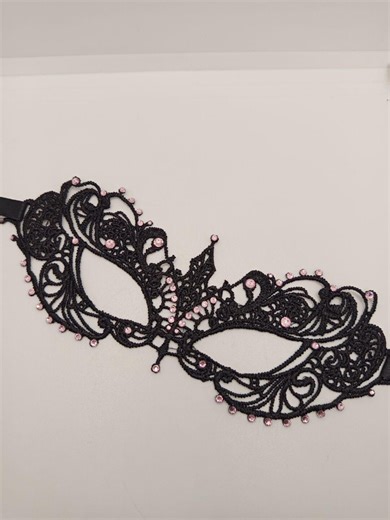 Black Lace Masquerade Mask With Pink Rhinestones: Venetian Costume Party Accessory - Etsy