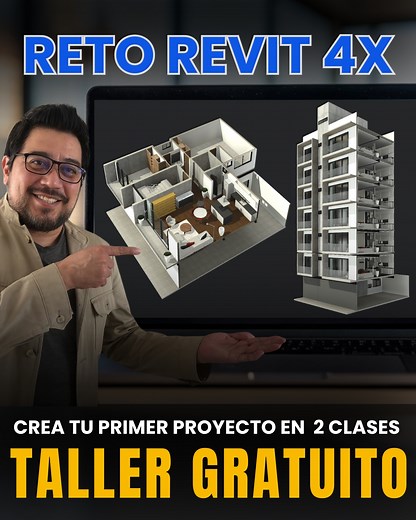 1.1K views |  Descubre cómo los profesionales están diseñando 4 veces más rápido con Revit. En este taller gratuito de 2 clases EN VIVO aprenderás a crear tu primer proyecto desde cero y verás por qué Revit está revolucionando la arquitectura y la construcción.  Reto Revit 4X — Transforma tu forma de diseñar, hoy.  Regístrate gratis, cupos limitados. | Taller Lap | Facebook