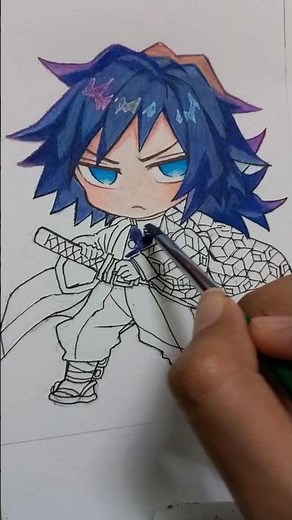 Giyu Tomioka Chibi Coloring #colouring #art #giyuutomioka #demonslayer #fanart #draw #hashira #fyp