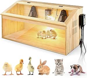 Small Animal Brooder Box with Thermostat, Intelligent Chick Box with 3 Heating Lamps & 1 Temp Controller, Waterproof for Chick/Duck/Quail/Hamster/Lizard