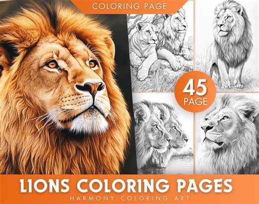 45 Majestic Lions Grayscale Coloring Pages for Adults (printable PDF) - Etsy Australia
