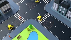 Self-driving cars and city - 3D Animation