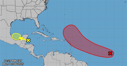 Area di bassa pressione nell'Atlantico con alta probabilità di trasformarsi in ciclone tropicale