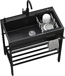 Stainless Steel Utility Sink Cabinet,23.6x17.7x33.9" Free Standing Single Bowl Commercial Kitchen Sink with Cold and Hot Water Faucet,Hoses and Drain Kit,for a Laundry Room,Outdoor,Garage