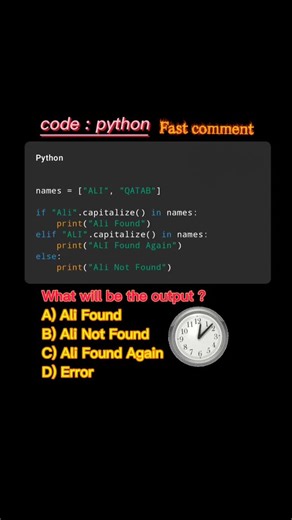 PYTHON_OFFICIAL on Instagram: "Follow me and comment correct output and likes Daily more quick quiz cha #pythoncode #programming #codinglife #viralreels #explorepage growthmindset growingtoofast computerscience computer grow"