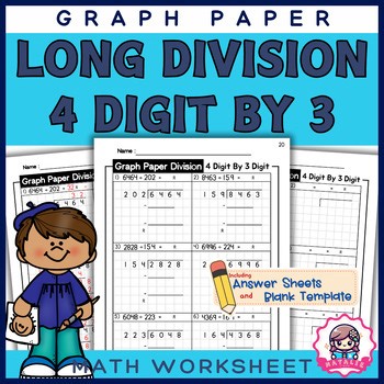 Long Division Graph Paper Worksheets: 4 Digit Problems for 3rd Grade Success