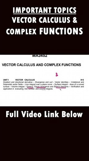 MA3452 | How To Pass Vector Calculus and Complex Functions | How To Score Good Marks in MA3452|Tamil