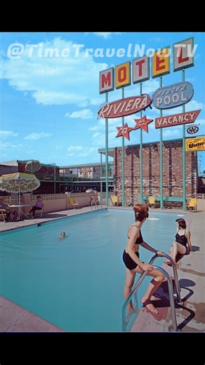 Vintage Riviera Motel, Vancouver Washington 1960's, Midcentury Retro Neon Sign Googie Swimming Pool