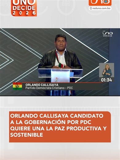 #UnoDecide | El candidato a Gobernación de La Paz, Orlando Callisaya por 'PDC' propone un plan de proyecto que se basa en cuatro pilares: La Paz eficiente, productiva, sostenible y humana. ▶️ Más información en www.reduno.com.bo #RedUno #Bolivia #UnoDecide2026 #DebateGobernación #LaPaz #OrlandoCallisaya