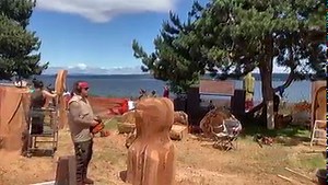 Carvers at Transformation on the Shore have a magnificent backdrop to perform their art in front of. | Campbell River Mirror