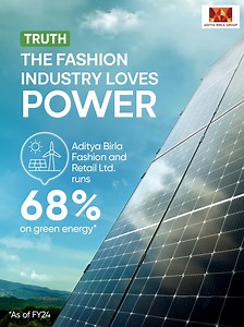 Fashion needs power. We make sure it’s the right kind. 68% of the energy powering Aditya Birla Fashion and Retail Ltd. comes from green sources. Every spark of green energy helps us reduce our impact, reimagine our processes, and bring you fashion that’s as conscious as it is contemporary. #AdityaBirlaGroup #AForceForGood | Aditya Birla Group