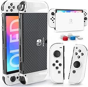 HEYSTOP Switch OLED Case for Nintendo Switch OLED Model, Dockable Cover Hard PC Protector Case for Switch OLED Grips for Switch OLED Console and Accessories with Thumb Stick Caps