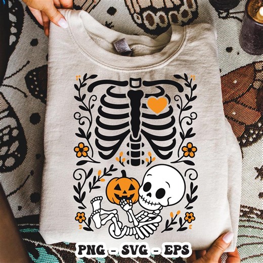 Pregnancy Skeleton Halloween PNG, Cute Baby Skeleton With Pumpkin SVG, Maternity Halloween Shirt Design, Funny Expecting Mom PNG - Etsy UK