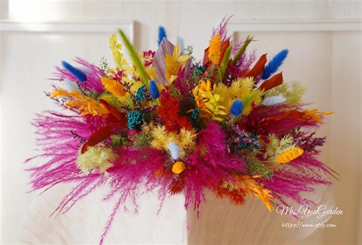 Colorful Dried Flowers Table Centerpiece,flower Swag Backdrop,pampas Flower Arbor,rainbow Wedding Centerpieces - Etsy
