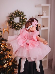 Light Pink One Year Dress Girl Tulle Dress Special Occasion First Birthday Dress Baby Pageant Dress Baby Birthday Outfit With Puff Sleeve - Etsy