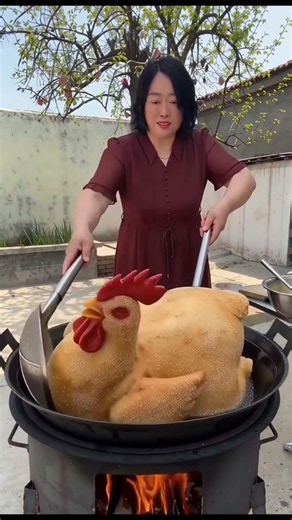 What a beautiful rooster design they are making with flour and frying bread 🤣😂😜 #comedia #comedy