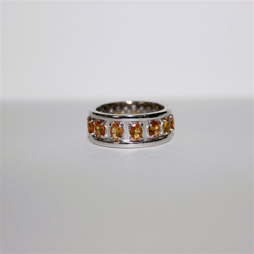 Natural Orange Sapphire Band Ring – 925 Sterling Silver – Size 7 – Elegant Gemstone Band - Etsy
