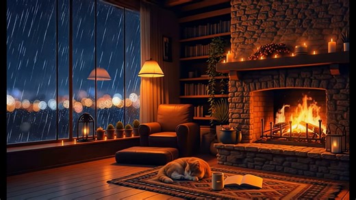 Campfire, Fireplace, Rain. Free Stock Video