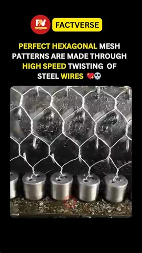 World_of _Facts on Instagram: "Those flawless hexagon-shaped wire meshes aren’t cut or welded — they’re twisted into shape at high speed. Steel wires are fed into specialized machines that spin and twist them together continuously. As the wires rotate under tension, they naturally lock into strong hexagonal patterns, creating mesh that’s flexible, durable, and shock-absorbing. That’s why this mesh is widely used for fencing, construction, safety barriers, and erosion control. ✔️ No welding requi
