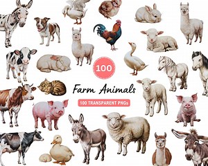 Farm Animal Clipart | 100 X Realistic Farm Animals Bundle | Digital Download | Farm Animals | Transparent Pngs - Etsy
