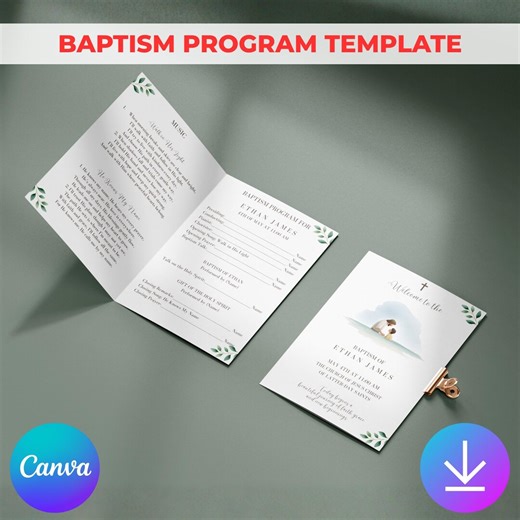 Editable Baptism Program Template | LDS Church Bulletin | Canva Printable Baby Christening Invitation - Etsy