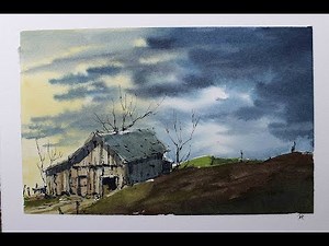 Old barn Line and wash watercolor in Real time Full Tutorial.Nil Rocha