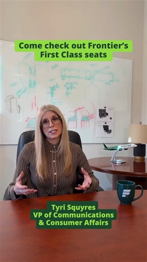 Frontier Airlines on Instagram: "Even more tea on our First Class seats? Hear from our VP of Communications & Consumer Affairs on how we’re bringing comfort to life 💯"