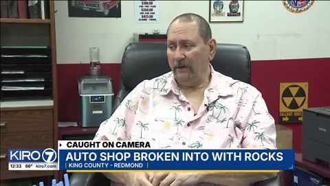 VIDEO: Man breaks into auto shop after smashing the glass door with rocks