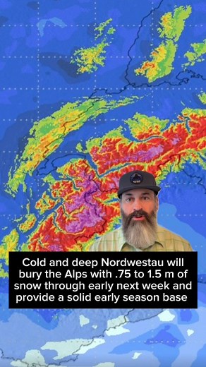 A major snow storm is underway in the Alps today, and it will bury parts of France, Switzerland, and Austria with up to 1.5 m by early next week, as well as the lowest snow levels this season. Follow imlukesnow and keep reading for the details. We have a wonderful setup this week, as one primary upper-level low will bring both Westau and Nordwestau impacts to the Alps. We will see the cooler Nordwestau influence on Thursday and Friday, with snow levels falling to around 1300 m in the French, Swi