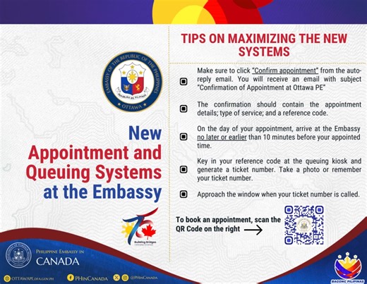 2.2K views · 19 reactions |  NEW APPOINTMENT AND QUEUING SYSTEMS AT THE EMBASSY | Philippine Embassy in Canada | Facebook