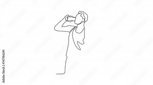 Animated self drawing of the people are drinking after exercising in the morning video design illustration. Drinking after exercising activity illustration in simple linear style video design concept