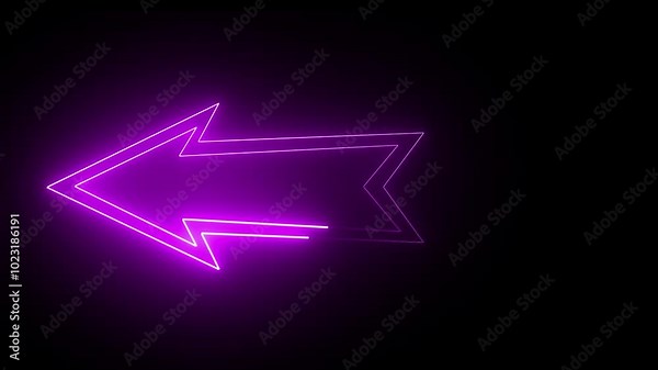 Neon direction arrow symbol. Arrow indicate the direction. Arrow moving right to left.