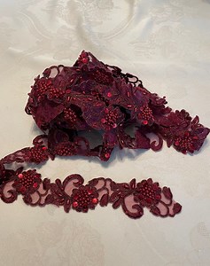 20" Inches Burgundy Beaded Lace Appliqués Trim, 6 Burgundy Beaded Appliqués With Flowers to Decorate Wedding Accessories Dresses or Hair - Etsy