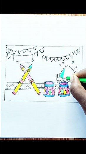 How to Draw Holi Festival Scenery #short