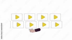 Online video swiping line 2D character hand animation. Streaming service using flat color cartoon 4K video, alpha channel. Selecting movies, channels animated person body part on white background