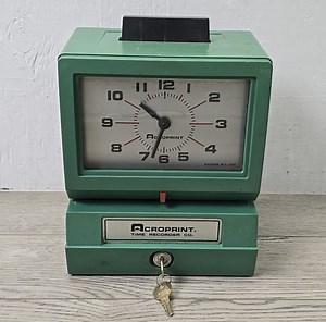 Acroprint Time Recorder Co Time Clock Green Model 125NR4 w/ Keys Tested & Works! | eBay