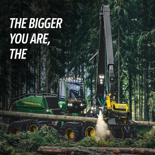 The bigger you are, the easier trees fall. John Deere’s new H-Series Wheeled Harvesters deliver more capacity, more reach, and more stability — with less fuel. | John Deere