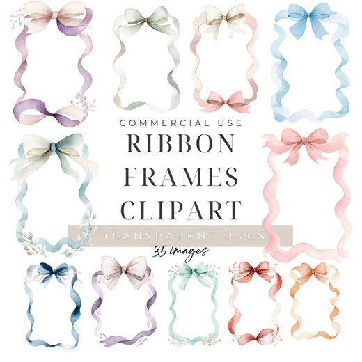Ribbon Frame Clipart, Coquette Bow Frames, PNG Digital Download, Commercial Use - Etsy