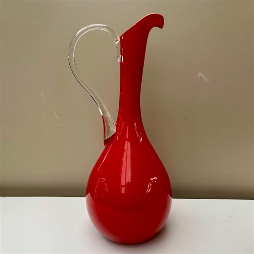 Vintage Tall Handblown Red Glass Pitcher Vase - Etsy