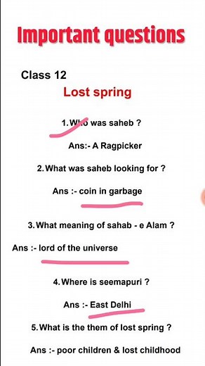 Class 12 lost spring Important Questions #12walabhaiya #shorts