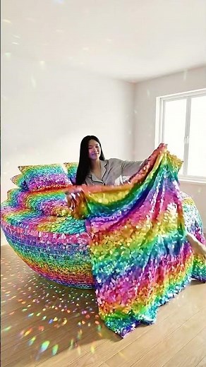 🔴 I Slept on a Literal Rainbow Sequin Bed! 🤤💤 #ASMR #Satisfying #Bed #Sleep #Shorts
