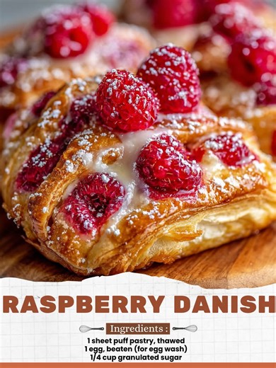 Raspberry Danish Ingredients: 1 sheet puff pastry, thawed 1 egg,...