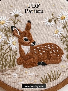 Embroidery Pattern “little Fawn With Chamomiles” (PDF) | Easy Hand Embroidery Design | Beginner Friendly - Etsy