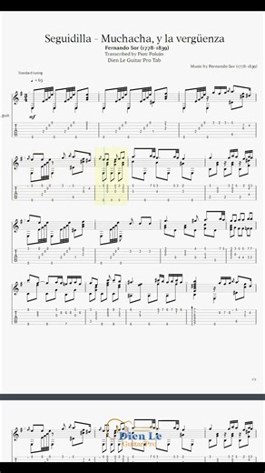 Seguidilla - Muchacha, y la vergüenza - Fernando Sor (1778-1839) for Classical Guitar